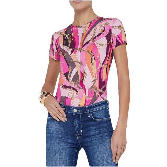 L'AGENCE Tops - L'Agence Ressi Fitted Tee Women's L Pink Buckle Swirl Made In USA Stretch NEW